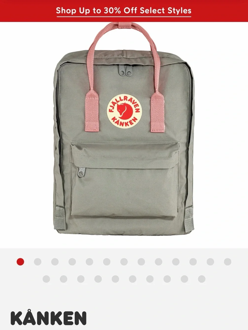 Fjallraven Kånken Kids Backpack in Gray with Pink Handles